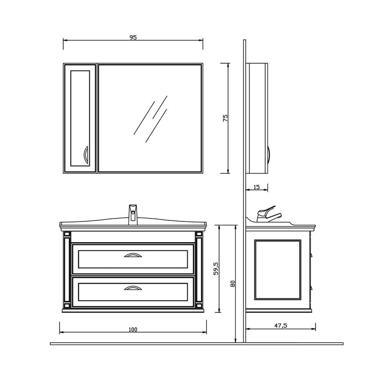 Denko Albatros 100 cm MDF Gri Banyo Dolabı Takımı