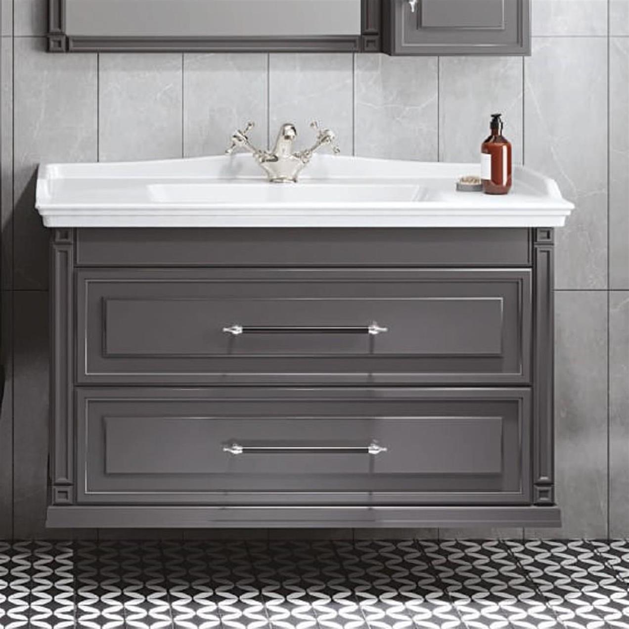 Denko Albatros 100 cm MDF Gri Banyo Dolabı Takımı ve Boy Dolabı