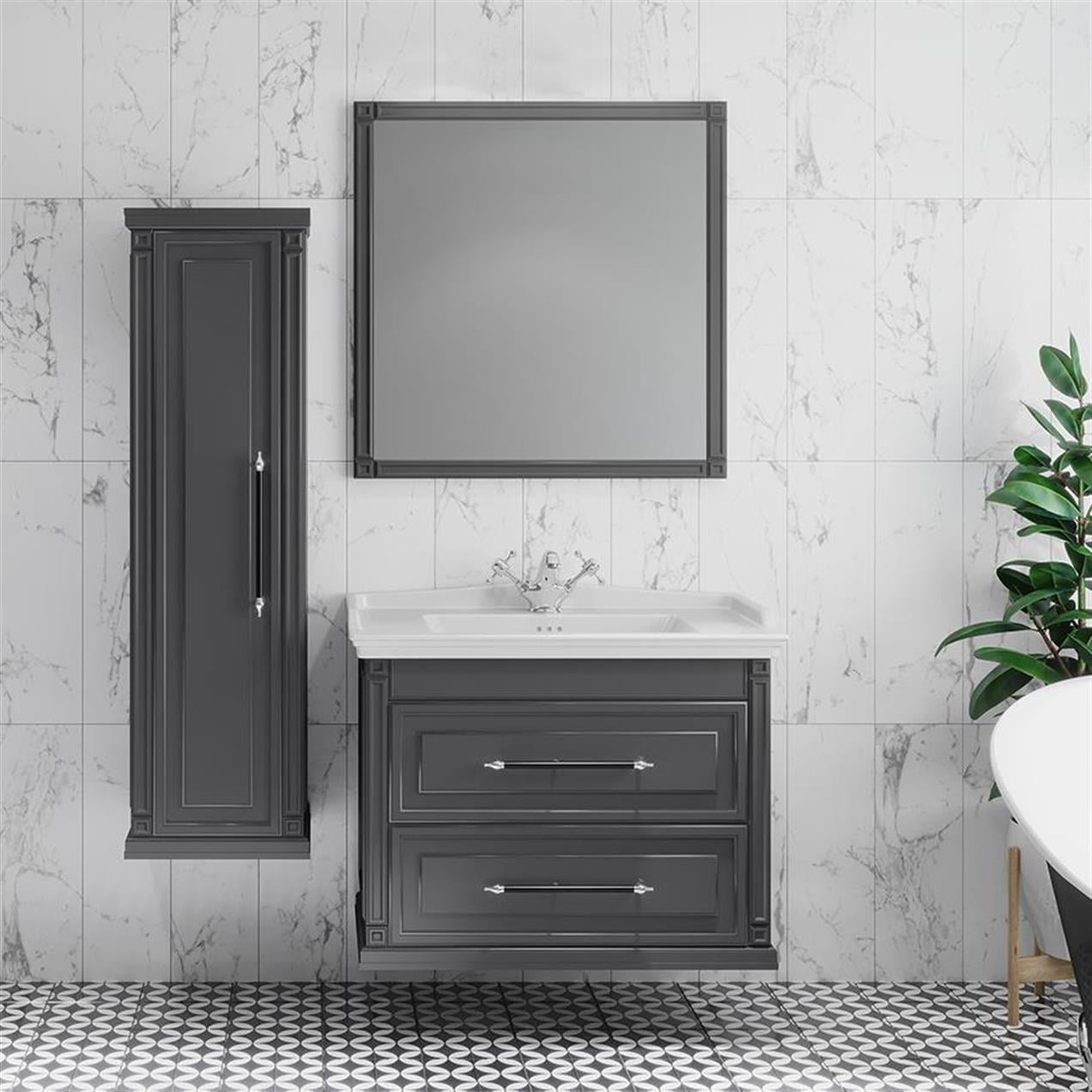 Denko Albatros 80 cm MDF Gri Banyo Dolabı Takımı ve Boy Dolabı