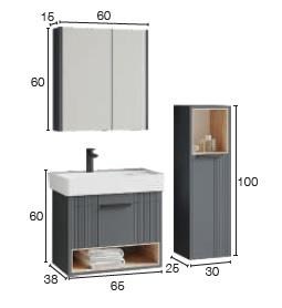 Denko Berlin 65 cm Antrasit Banyo Dolabı (Alt Modül Lavabo)