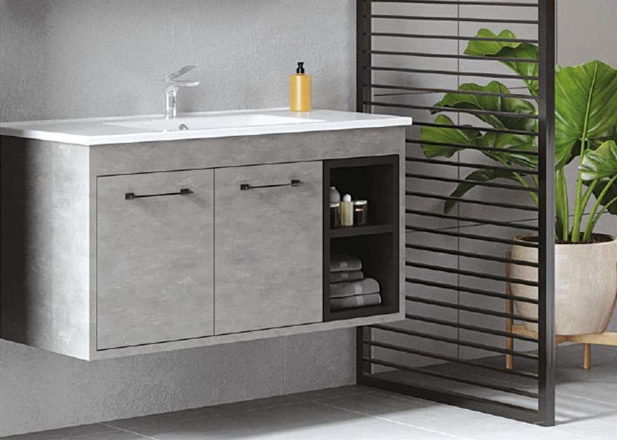 Denko Latte 100 cm MDF Retro Gümüş Banyo Dolabı Takımı ve Boy Dolabı