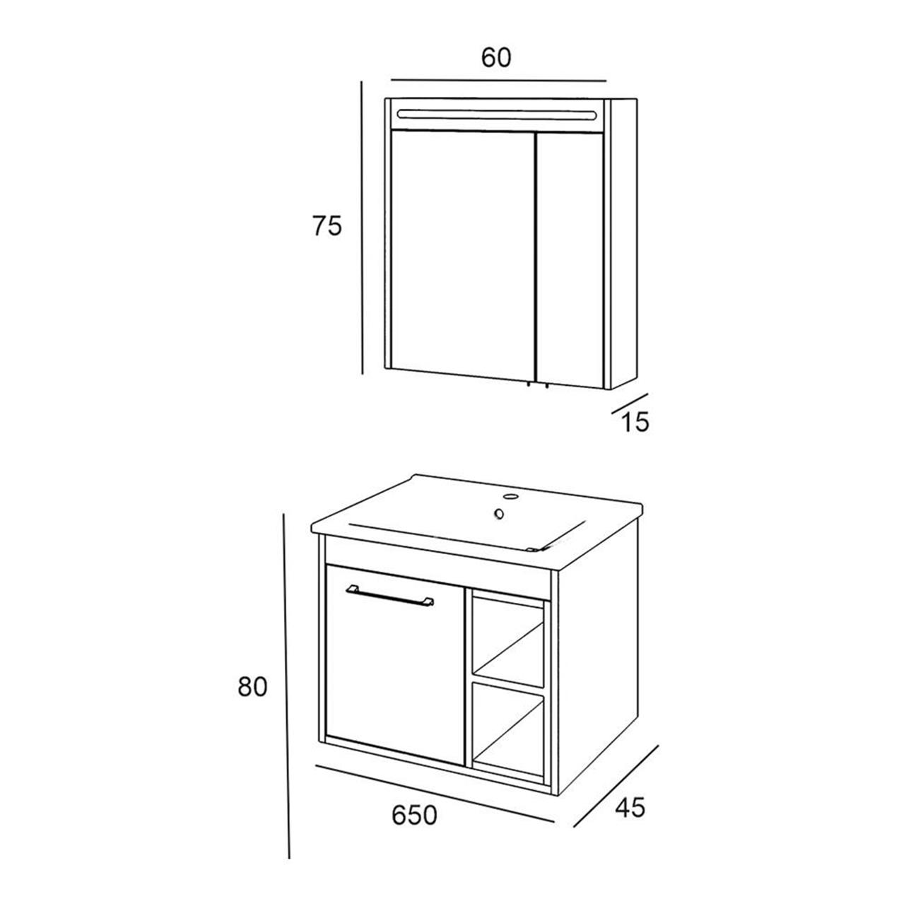 Denko Latte 65 cm MDF Beyaz Banyo Dolabı Takımı