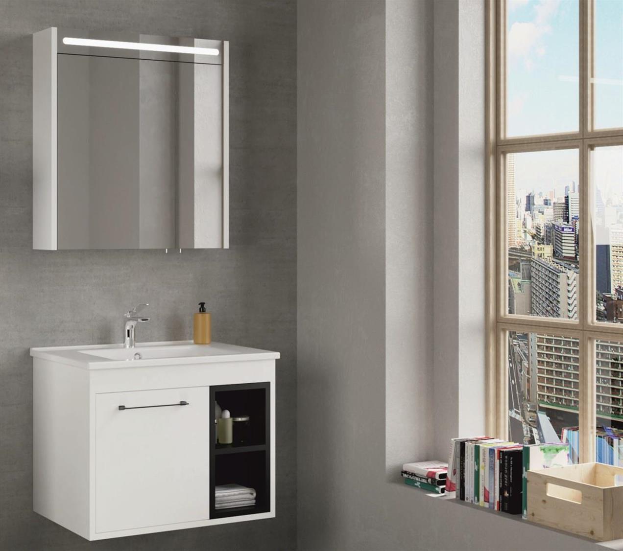 Denko Latte 65 cm MDF Beyaz Banyo Dolabı Alt Modül ve Lavabo