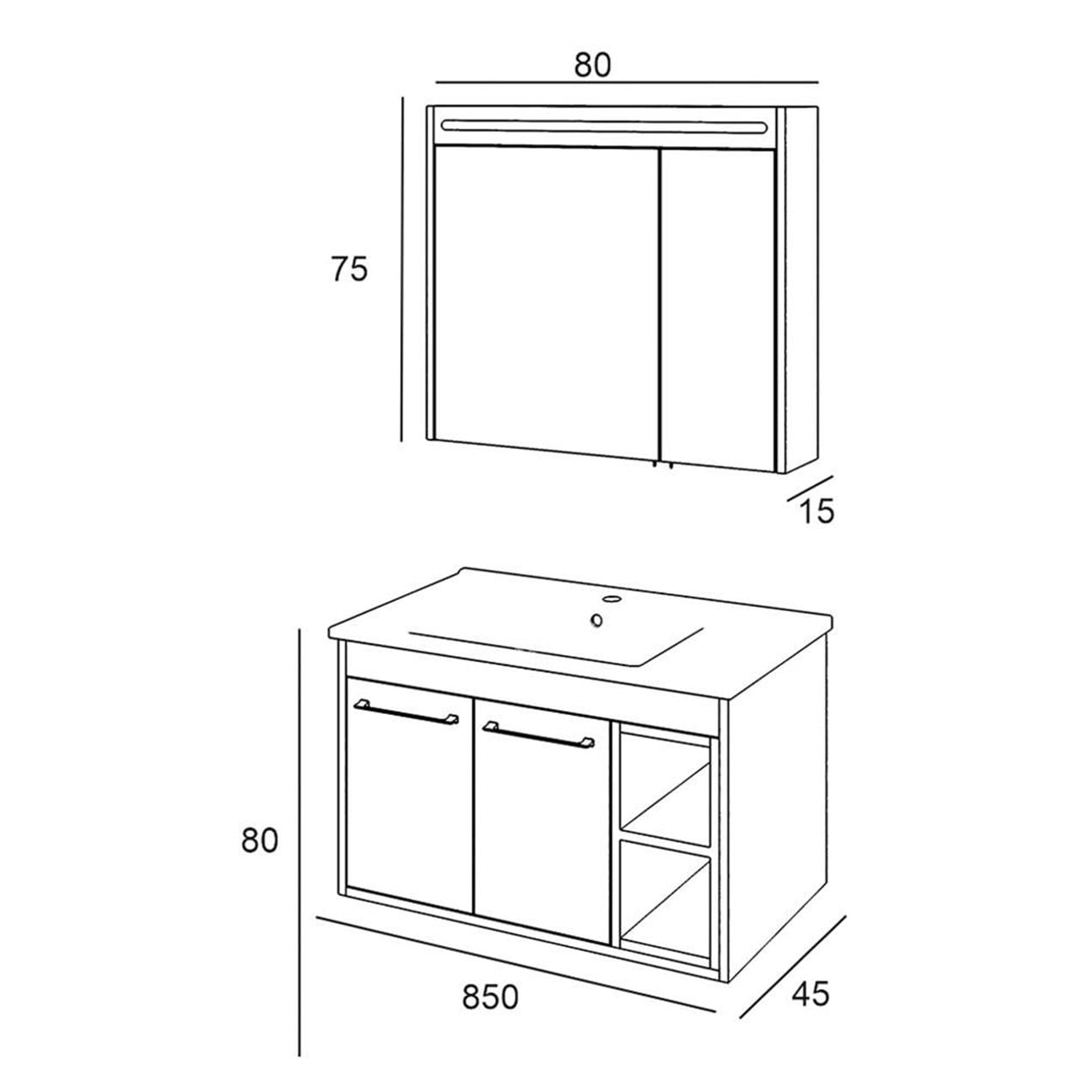 Denko Latte 85 cm MDF Sonoma Banyo Dolabı Takımı