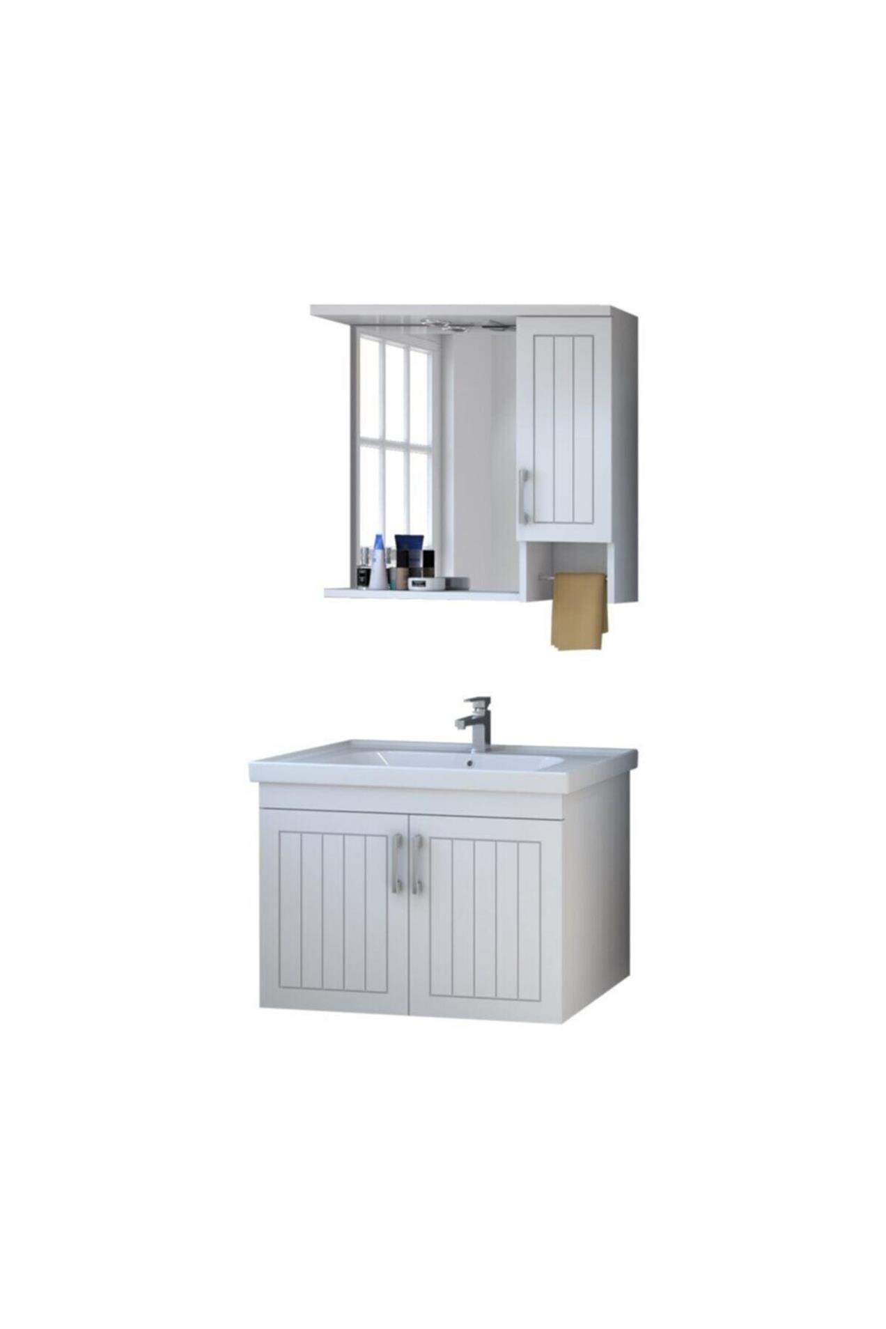 Denko Lotus 80 cm MDF Üzeri Lake Banyo Takımı ve Boy Dolabı