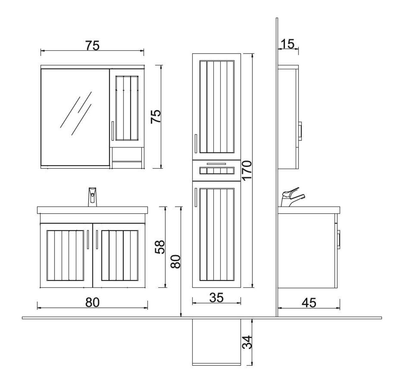 Denko Lotus 80 cm MDF Üzeri Lake Banyo Takımı ve Boy Dolabı