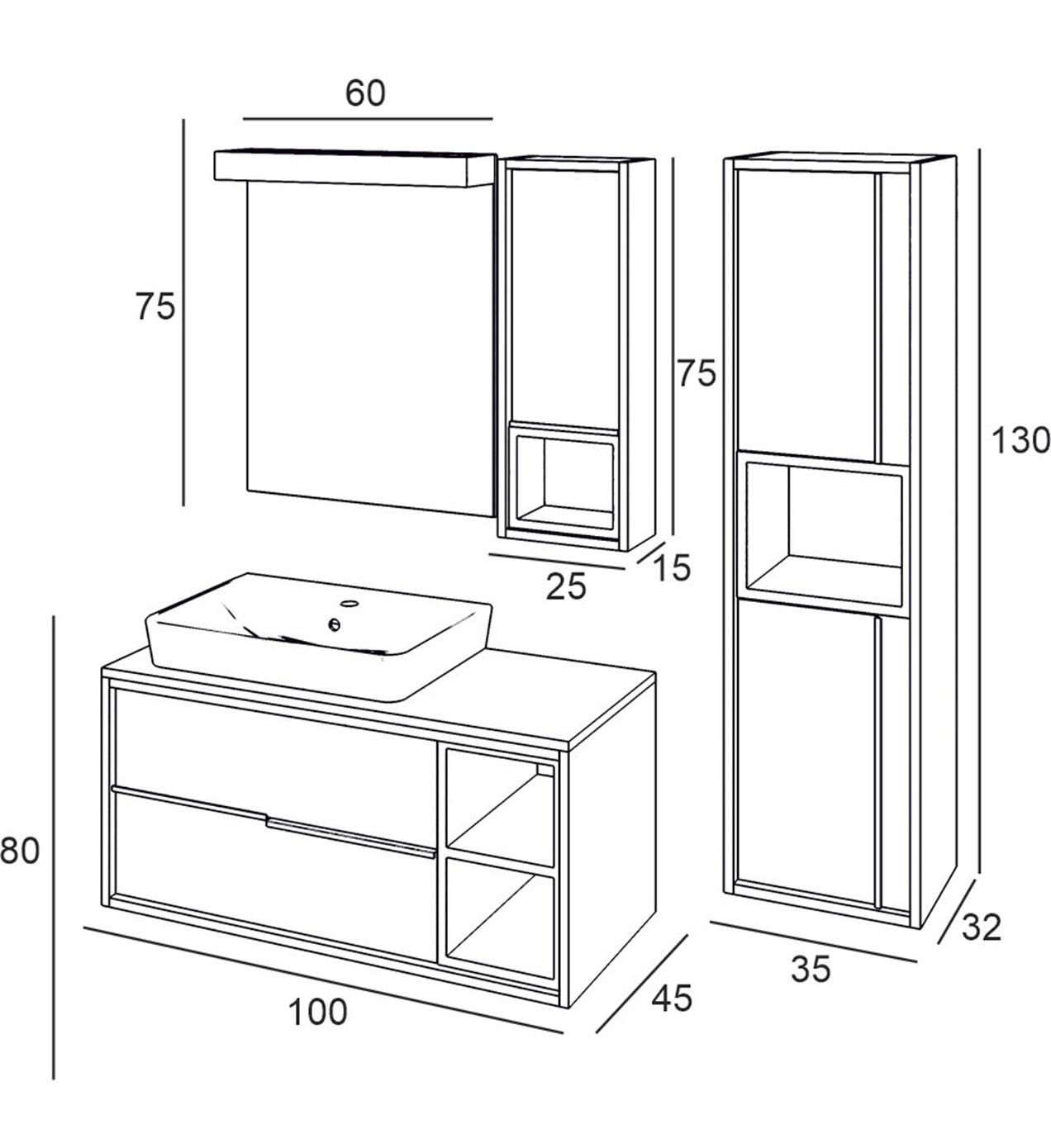 Denko Matia 100 cm MDF Banyo Dolabı Takım ve Boy Dolabı