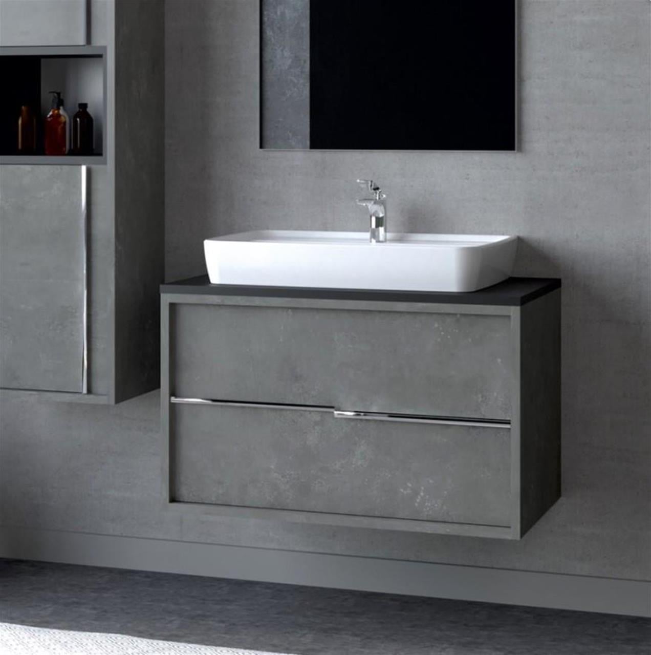 Denko Matia 80 cm MDF Retro Gümüş Banyo Dolabı Takımı ve Boy Dolabı