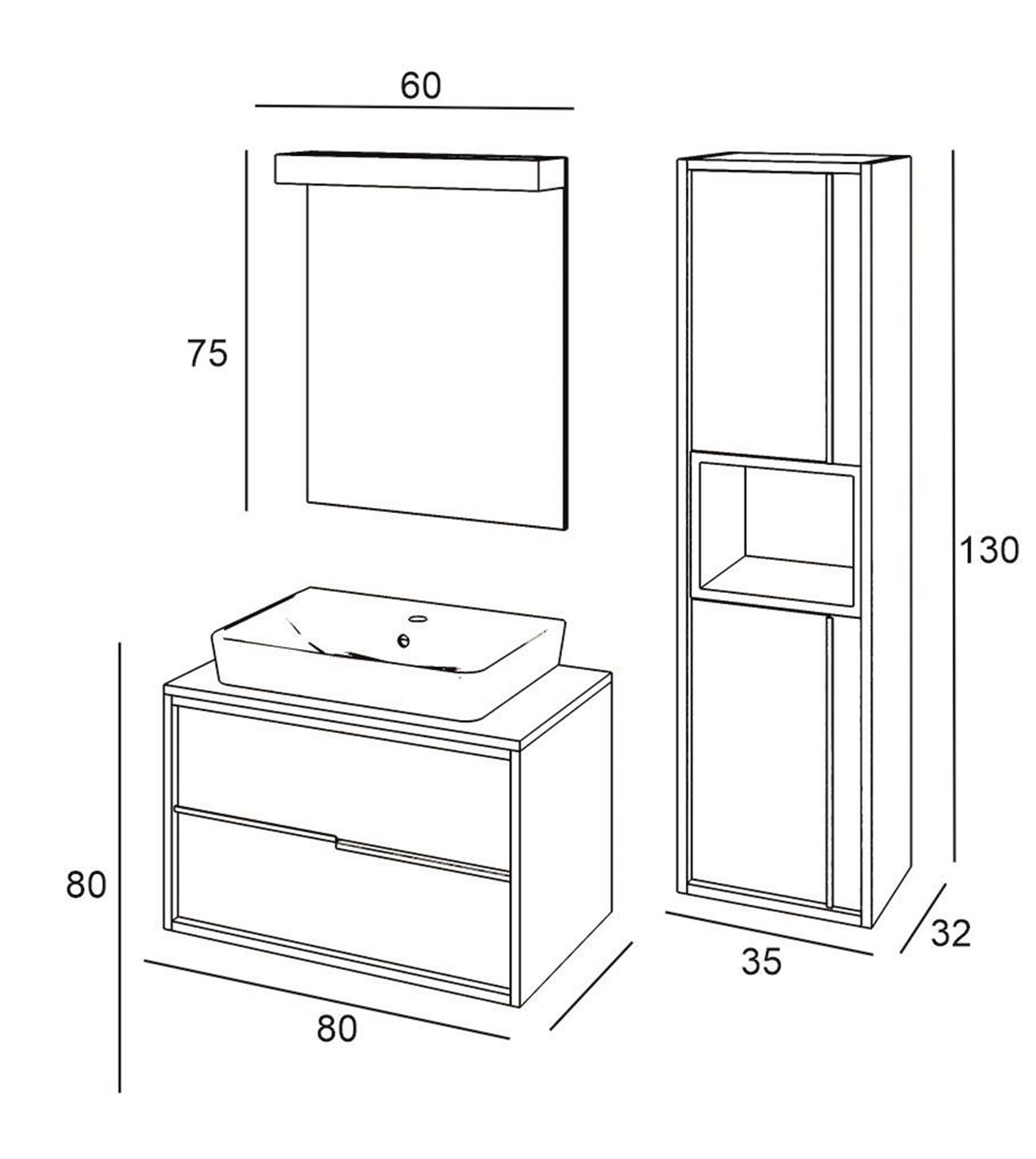 Denko Matia 80 cm MDF Retro Gümüş Banyo Dolabı Takımı ve Boy Dolabı