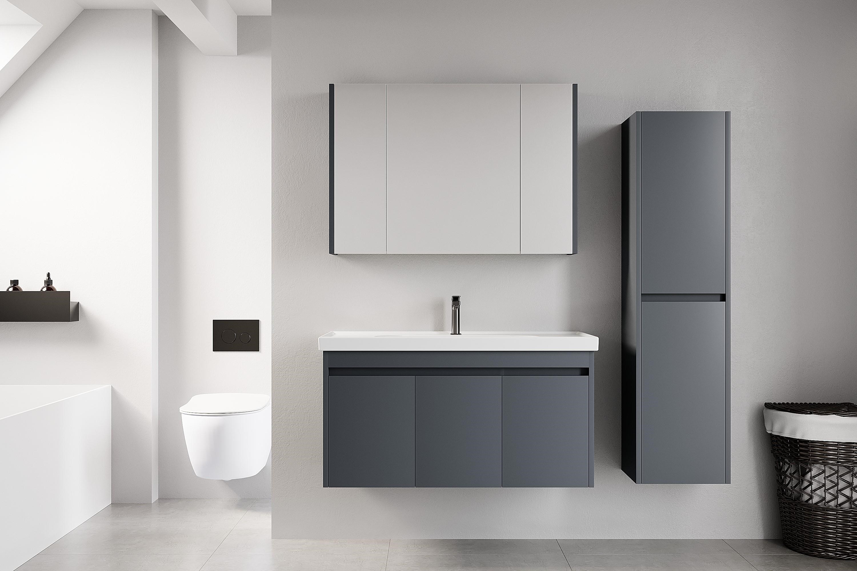 Denko Milano 100 cm Antrasit Banyo Dolabı (Alt Modül Lavabo)