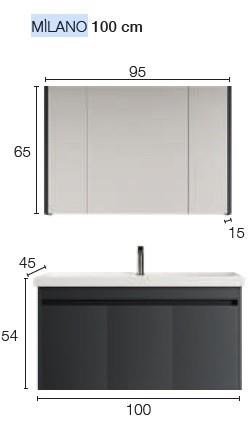 Denko Milano 100 cm MDF Antrasit Banyo Dolabı Takımı