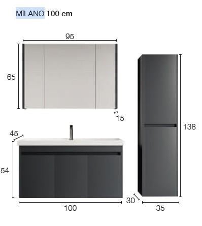 Denko Milano 100 cm MDF Antrasit Banyo Dolabı Takımı ve Boy Dolabı