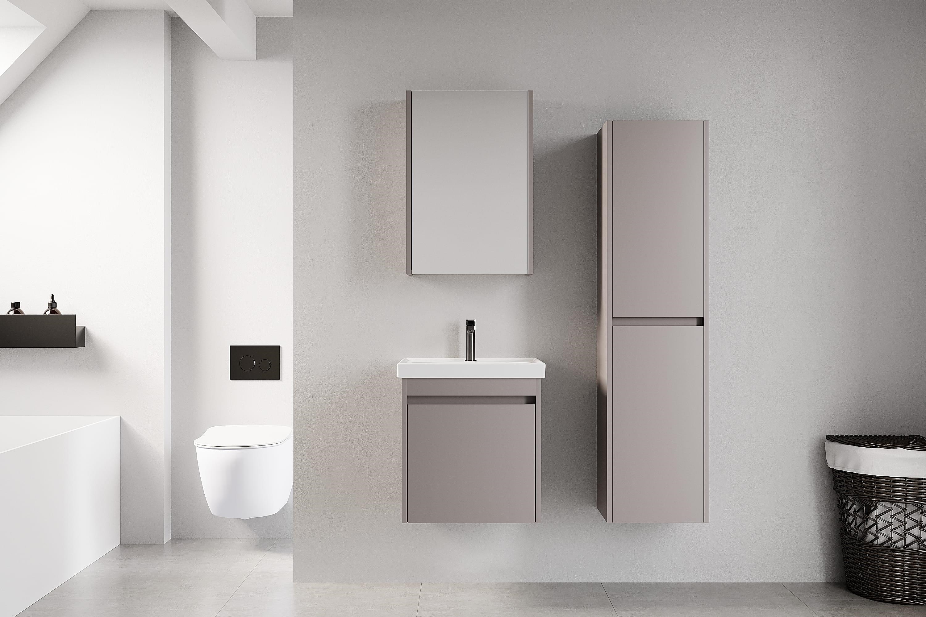 Denko Milano 50 cm MDF Kül Gri Banyo Dolabı Takımı