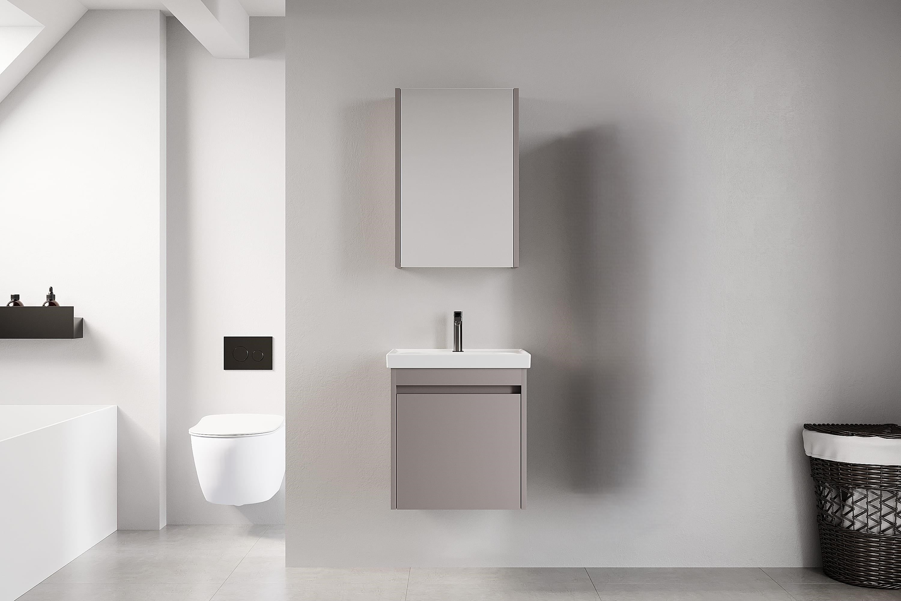 Denko Milano 50 cm MDF Kül Gri Banyo Dolabı Takımı