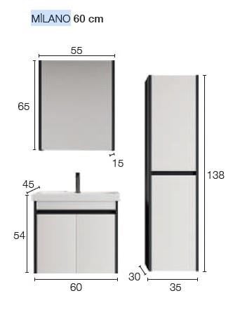 Denko Milano 60 cm MDF Antrasit Beyaz Banyo Dolabı Takımı ve Boy Dolabı