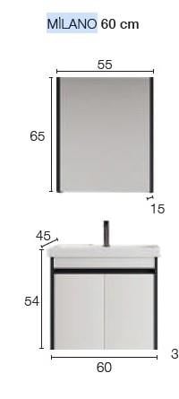 Denko Milano 60 cm MDF Antrasit Beyaz Banyo Dolabı Takımı