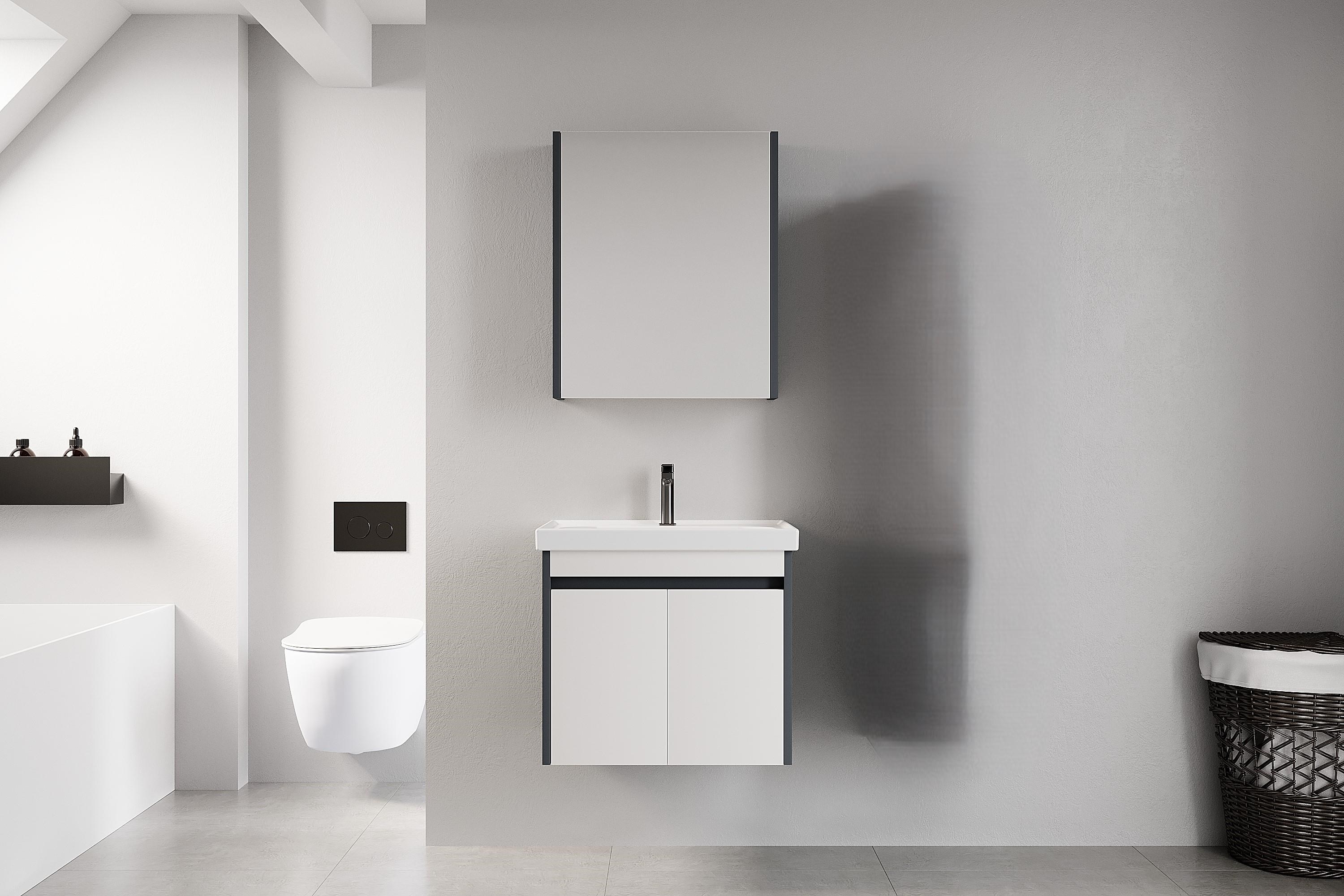 Denko Milano 60 cm MDF Antrasit Beyaz Banyo Dolabı Takımı