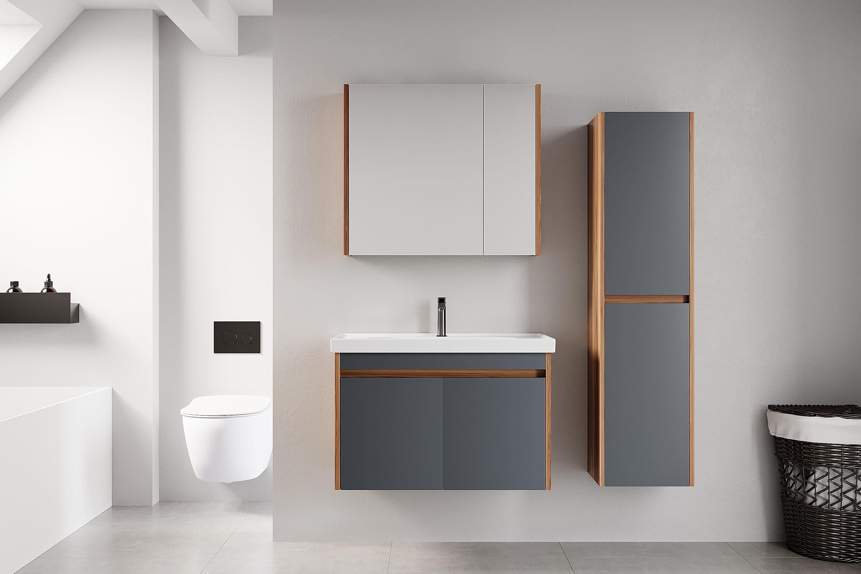 Denko Milano 80 cm (Hazar Antrasit) Banyo Dolabı (Alt Modül Lavabo)