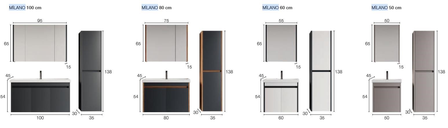 Denko Milano 80 cm MDF Hazar Antrasit Banyo Dolabı Takımı