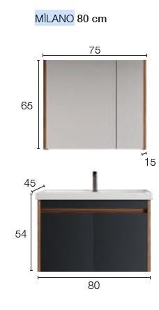 Denko Milano 80 cm MDF Hazar Antrasit Banyo Dolabı Takımı