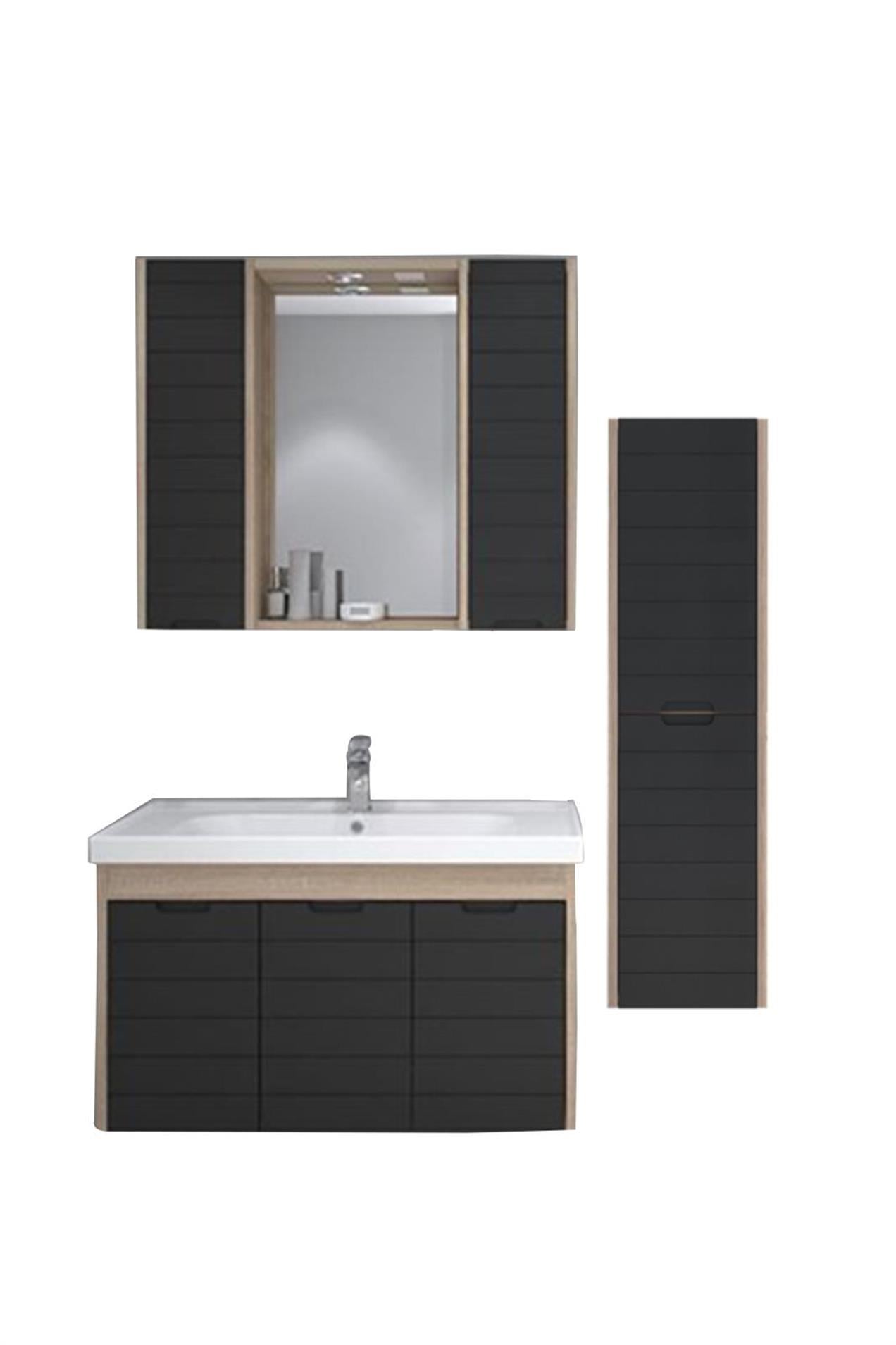 Denko Mostar 90 cm Banyo Dolabı Takımı ve Boy Dolabı-SİYAH