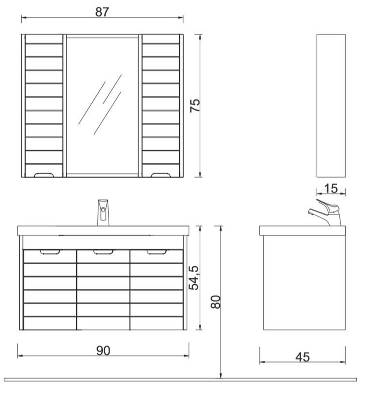 Denko Mostar 90 cm Banyo Dolabı Takımı ve Boy Dolabı-SİYAH