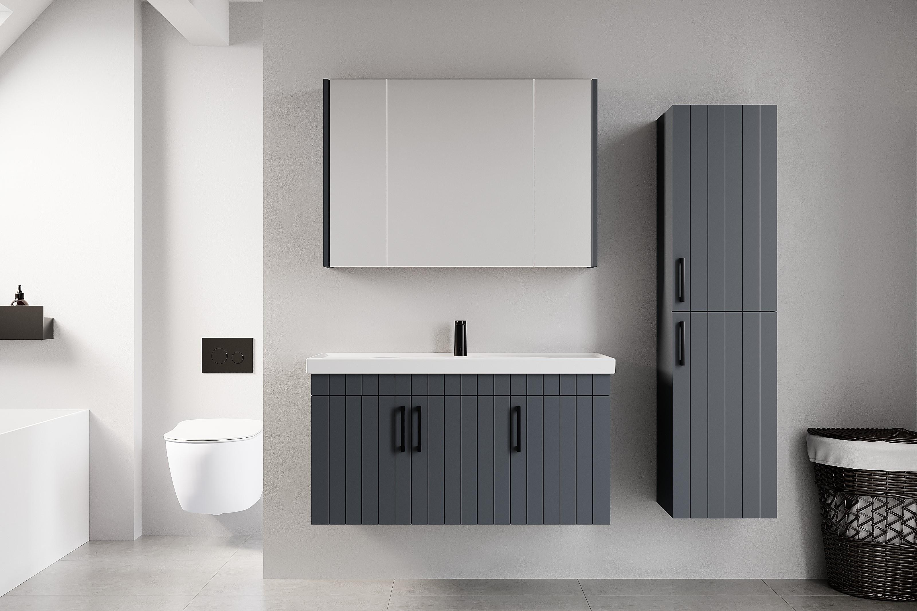 Denko Paris 100 cm Antrasit Banyo Dolabı (Alt Modül Lavabo)