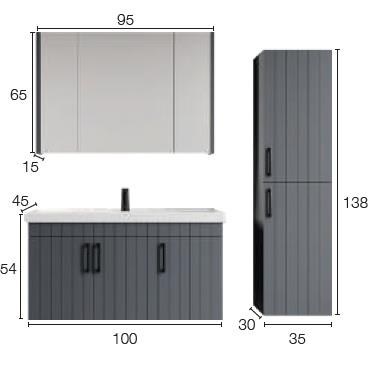 Denko Paris 100 cm Antrasit Banyo Dolabı (Alt Modül Lavabo)