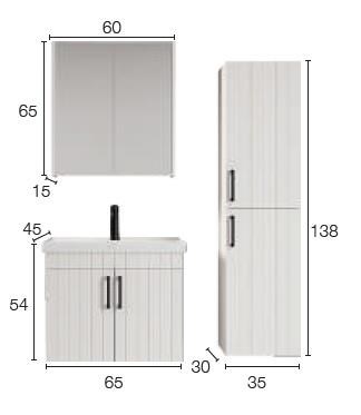 Denko Paris 65 cm Beyaz Banyo Dolabı (Alt Modül Lavabo)