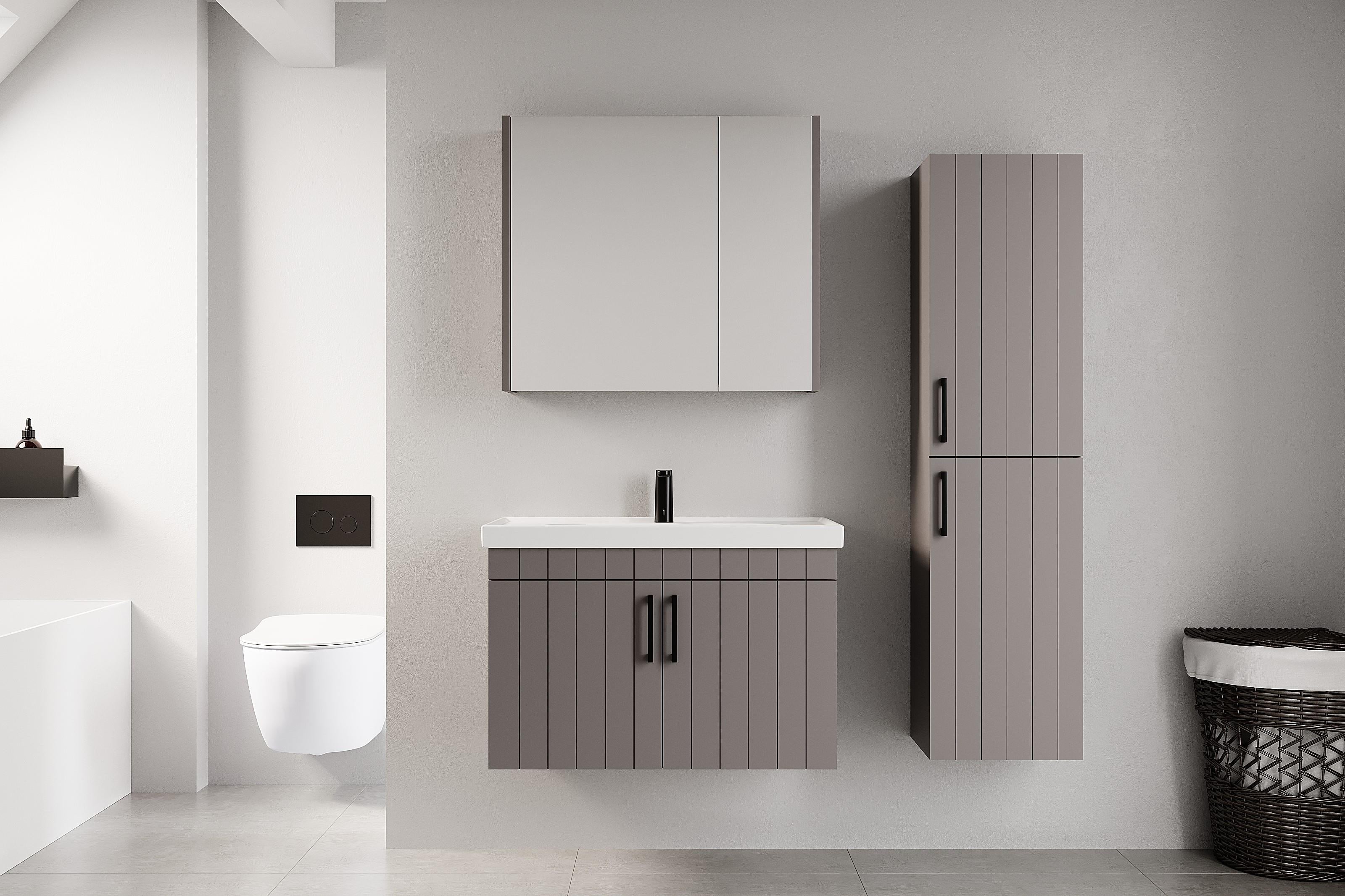 Denko Paris 80 cm Kül Gri Banyo Dolabı (Alt Modül Lavabo)