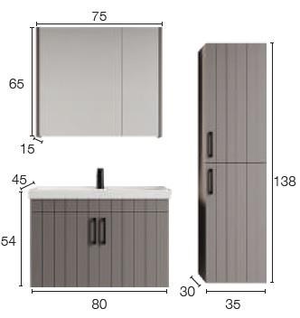 Denko Paris 80 cm Kül Gri Banyo Dolabı (Alt Modül Lavabo)