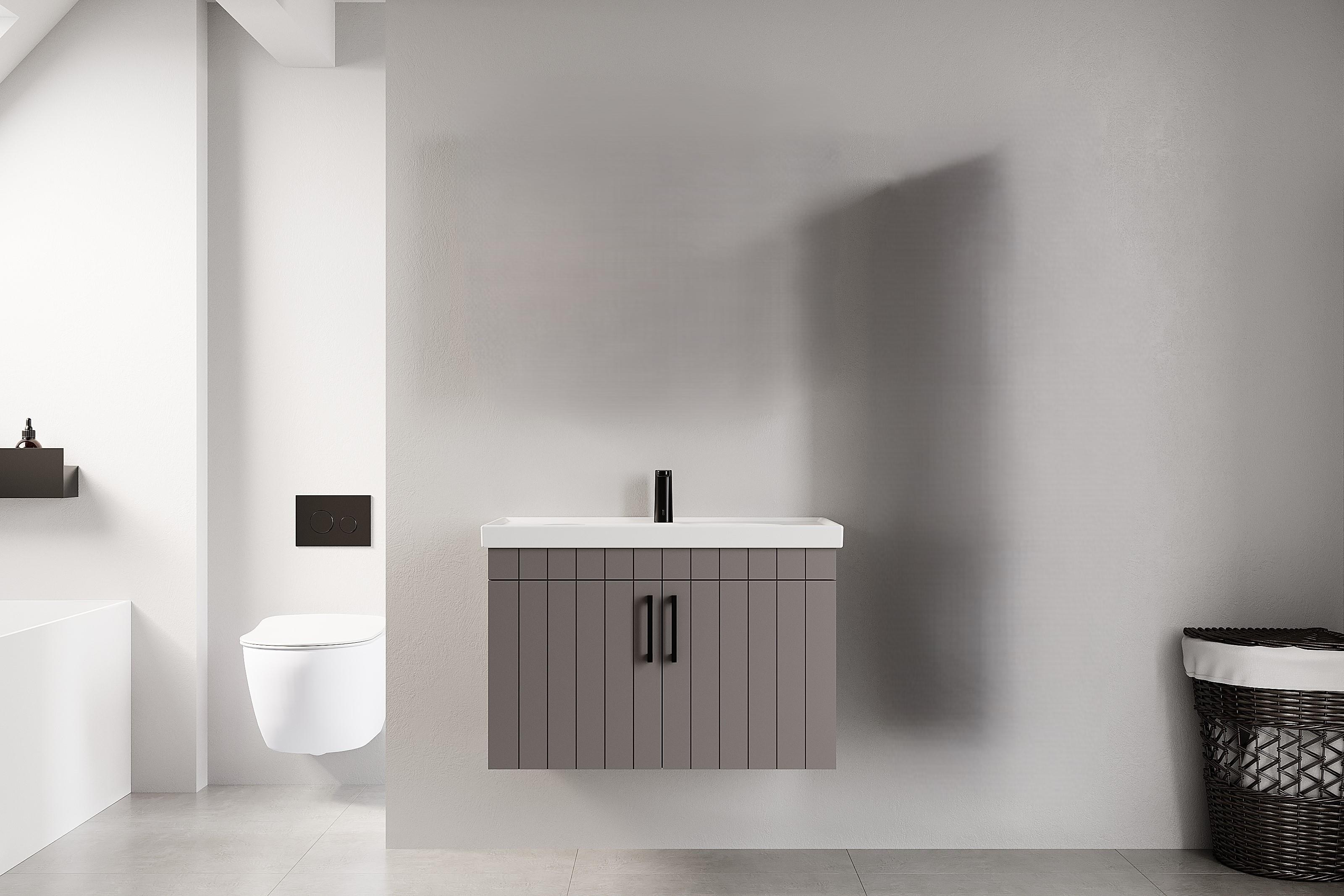 Denko Paris 80 cm Kül Gri Banyo Dolabı (Alt Modül Lavabo)
