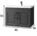 Denko Royal 80 cm Kül Gri Banyo Dolabı (Alt Modül Lavabo)