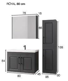 Denko Royal 80 cm Kül Gri Banyo Dolabı Takımı ve Boy Dolabı