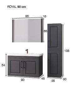 Denko Royal 90 cm Antrasit Gri Banyo Dolabı Takımı ve Boy Dolabı