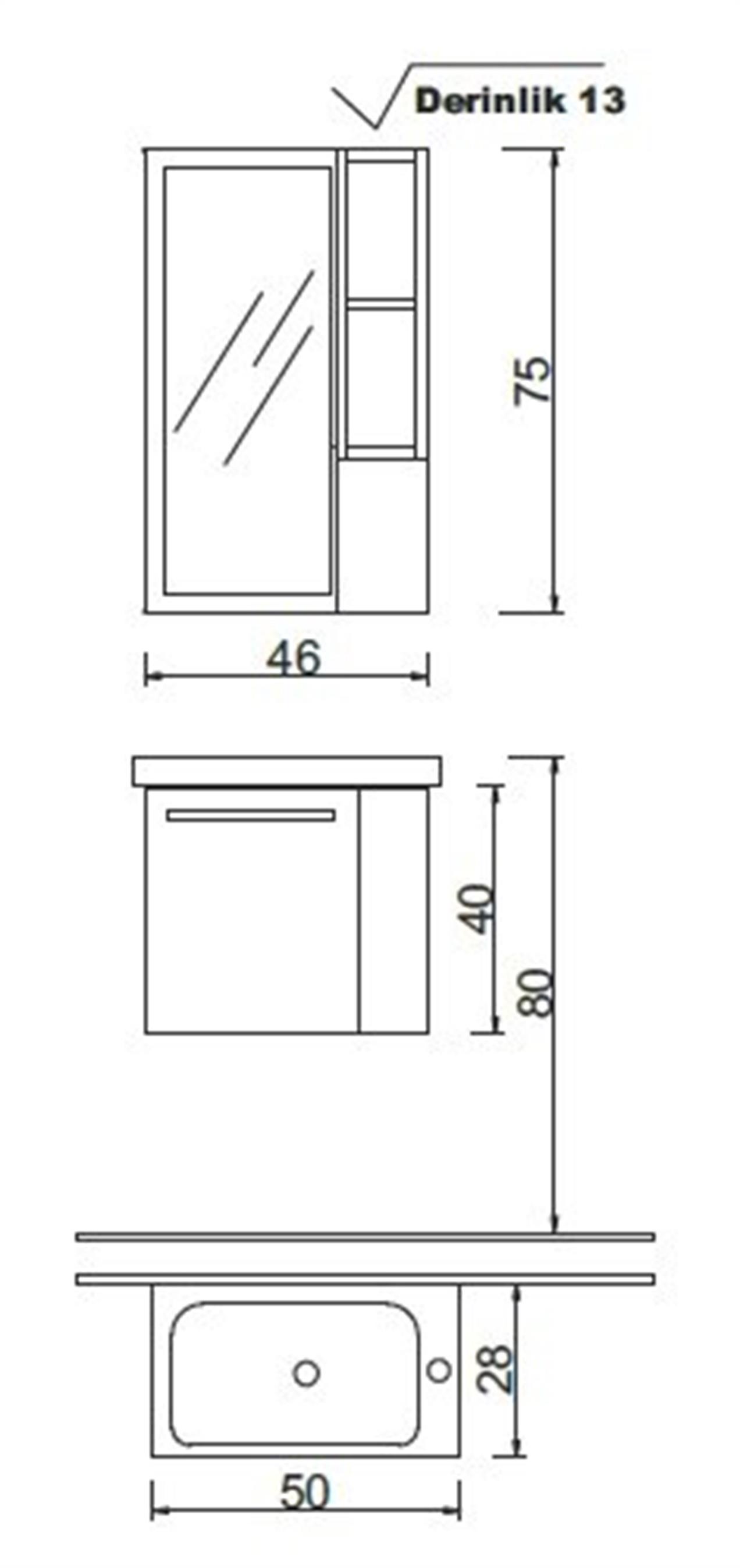 Denko Step 50 cm MDF Alize Banyo Dolabı Takımı