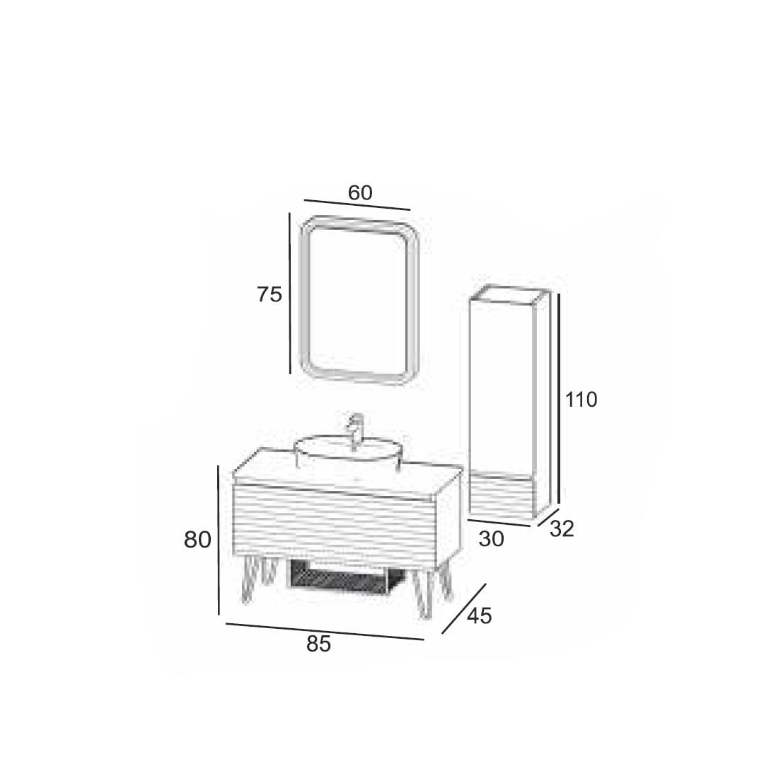 Denko Taylan 85 cm MDF Beyaz Banyo Dolabı Takımı ve Boy Dolabı