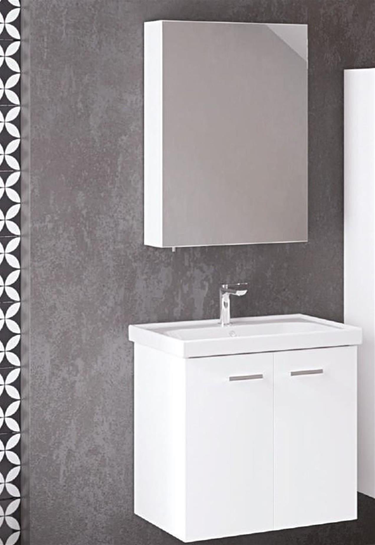 Denko Terra 60 cm MDF Beyaz Banyo Dolabı Takımı