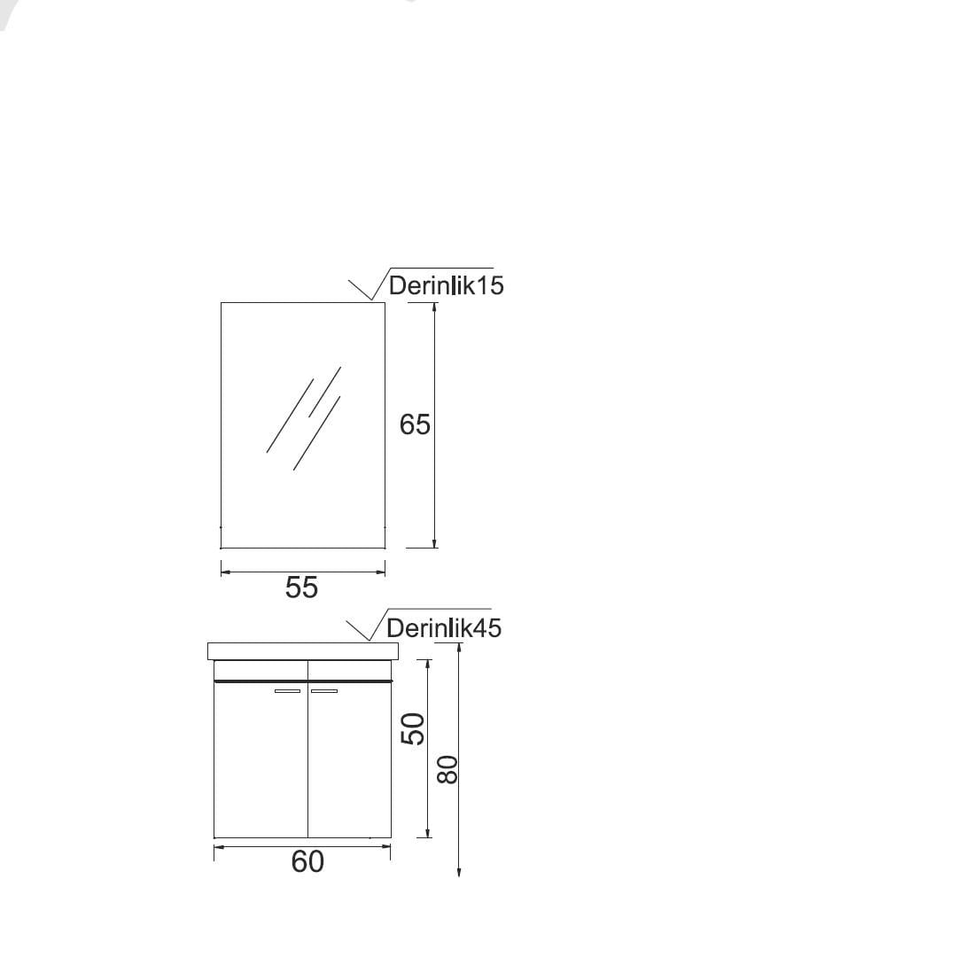 Denko Terra 60 cm MDF Beyaz Banyo Dolabı Takımı