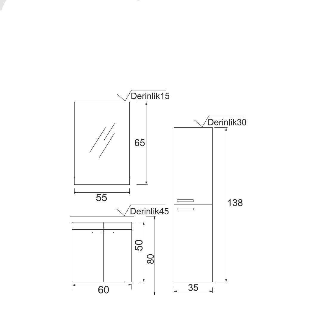 Denko Terra 60 cm MDF Beyaz Banyo Dolabı Takımı ve Boy Dolabı