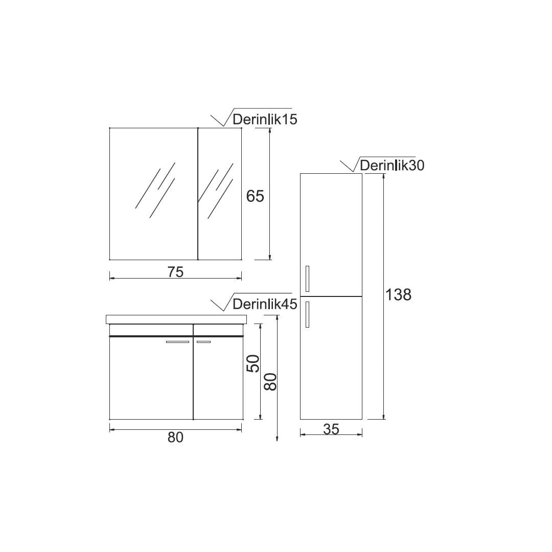 Denko Terra 80 cm MDF Banyo Dolabı Takımı ve Boy Dolabı, Alize