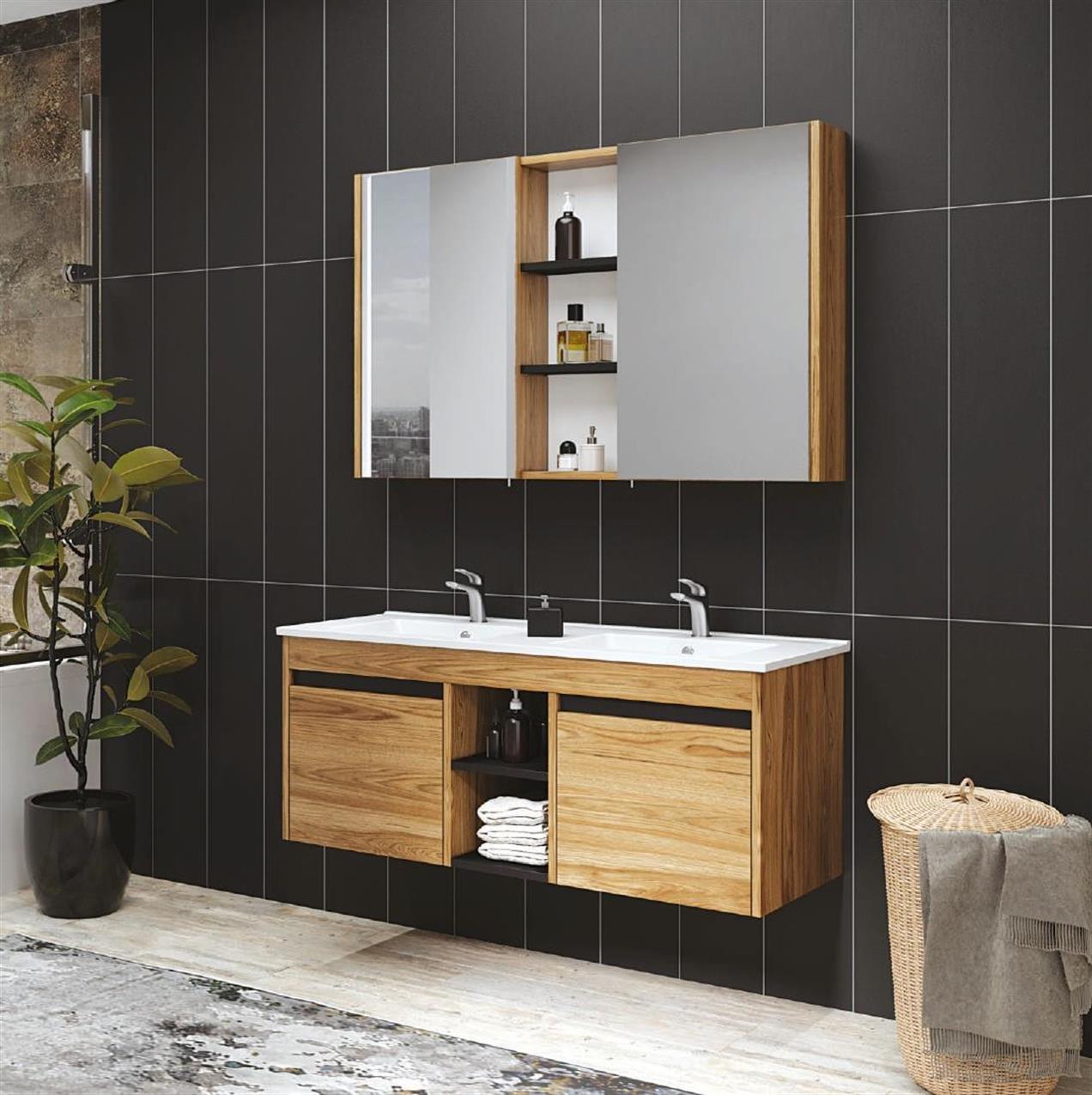 Denko Twin 120 cm MDF UD Banyo Dolabı Takımı