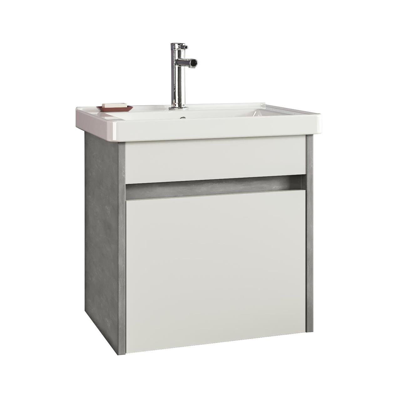 Orka Aydos 55 cm MDF Retro Gümüş/Beyaz Banyo Dolabı Takımı