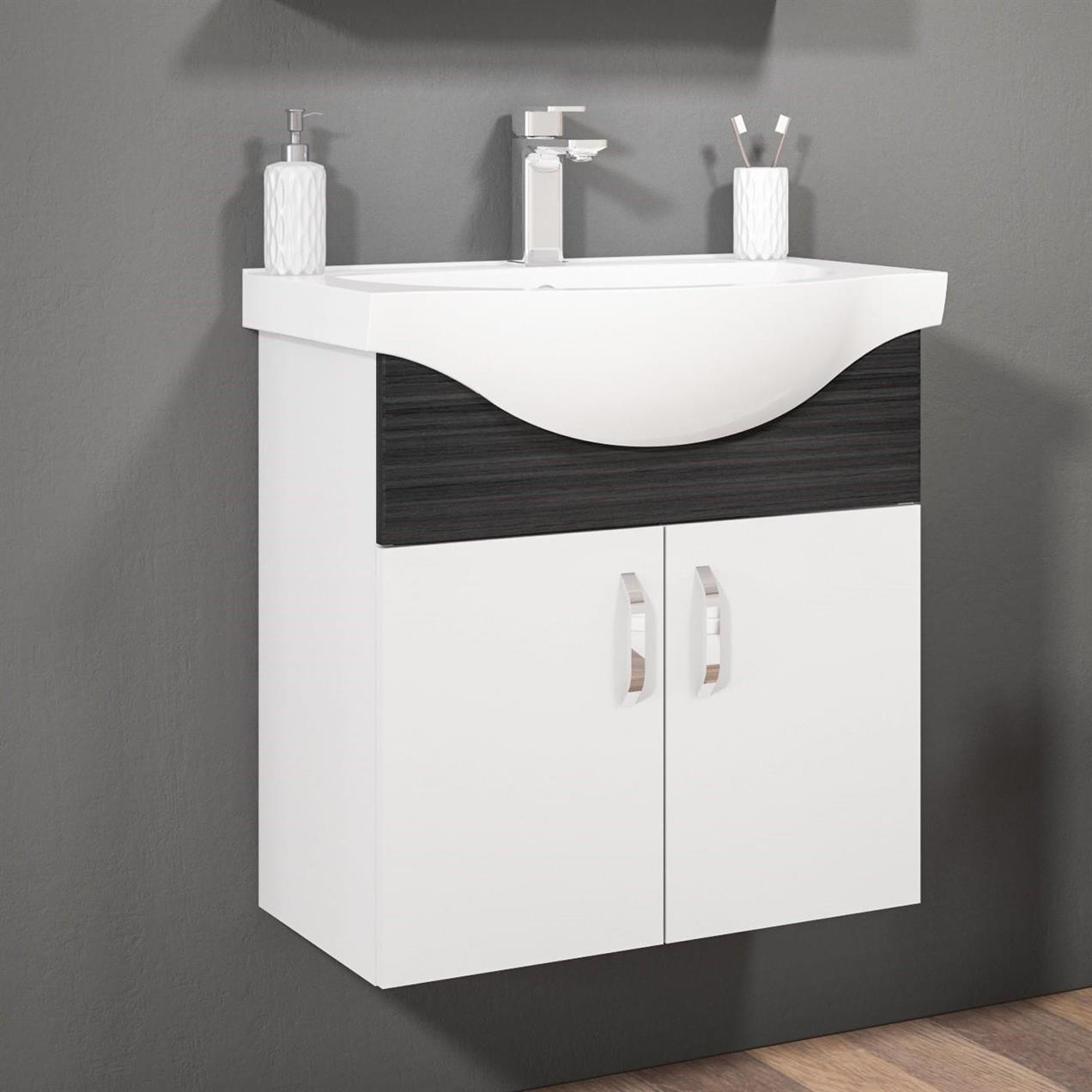 Orka Duru 65 cm Asma MDF Freze Siyah Banyo Dolabı Takımı