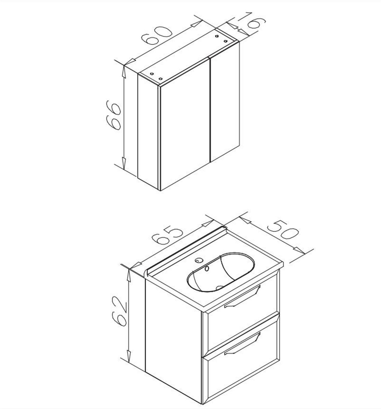 Orka Nuvola 65 cm MDF Parlak Gri Banyo Dolabı Takımı ve Boy Dolabı
