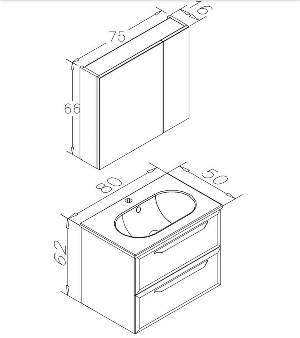 Orka Nuvola 80 cm MDF Gri Banyo Dolabı Takımı