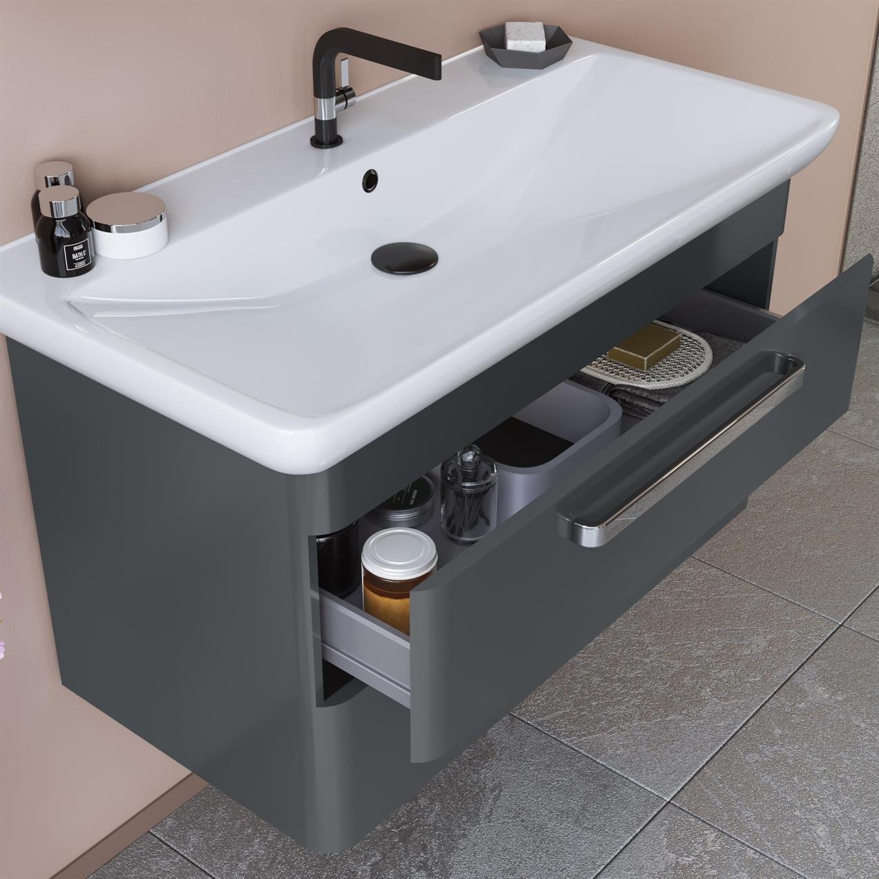 Orka Rose 100 cm MDF Parlak Gri Banyo Dolabı Takımı ve Boy Dolabı