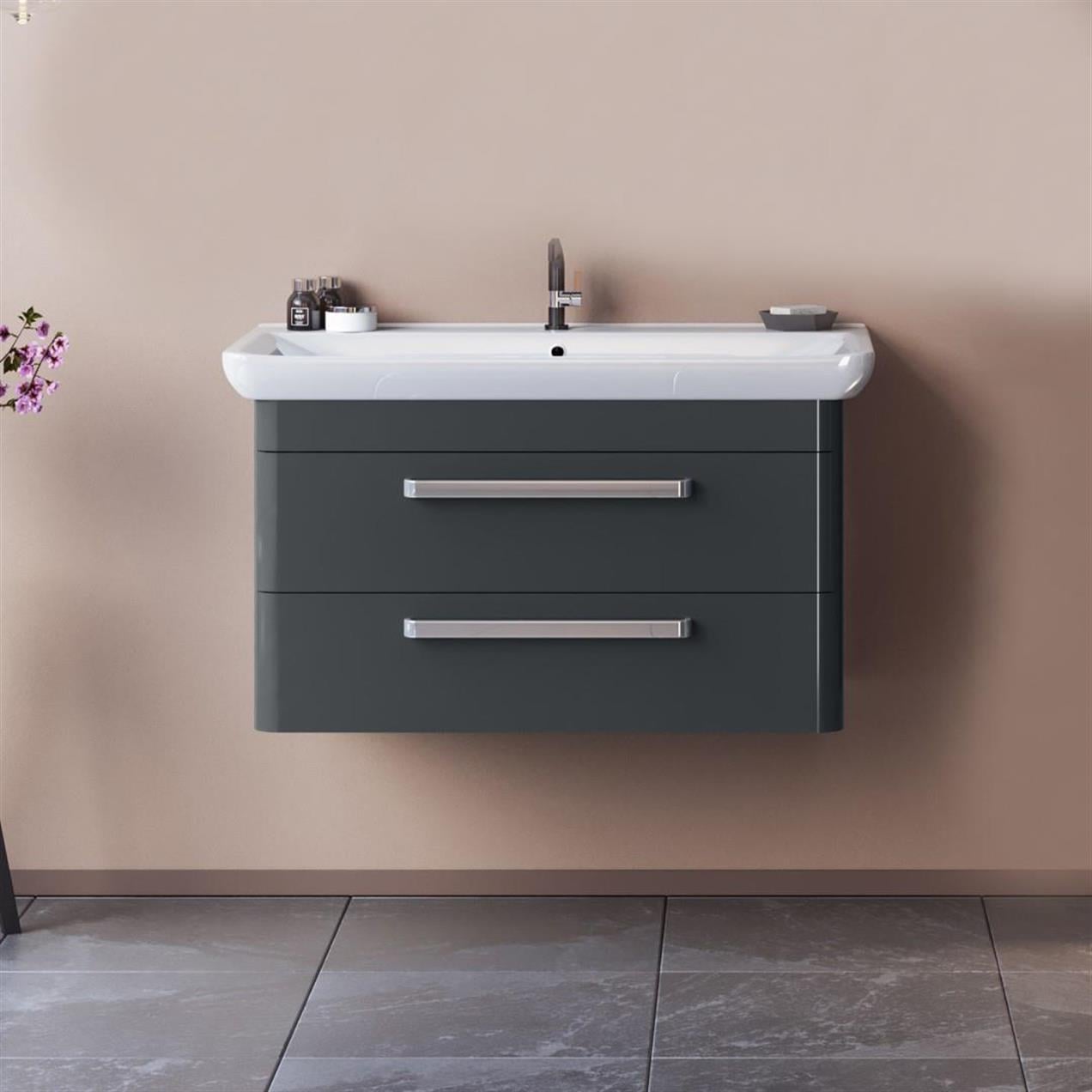Orka Rose 100 cm MDF Parlak Gri Banyo Dolabı Takımı