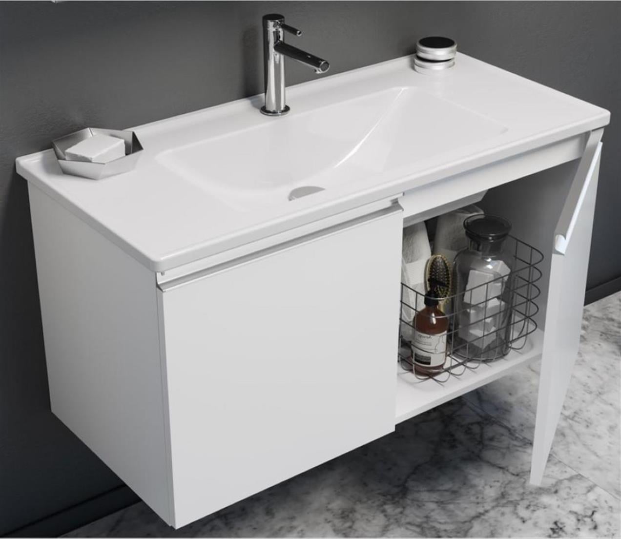 Orka Terme 100 cm MDF Kaşmir Taş Banyo Dolabı Takımı ve Boy Dolabı