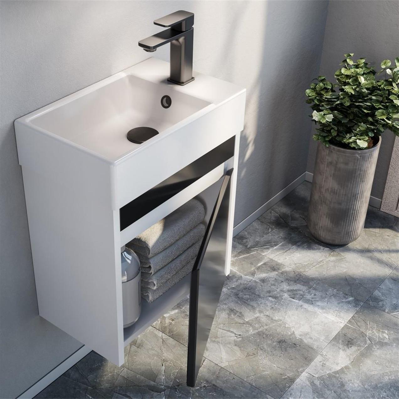 Orka Yedisu 45 cm MDF Parlak Siyah Mini Banyo Dolabı Takımı